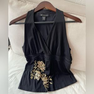 INC Woman’s Halter Style Black Embellished Top w/ Empire Waste V Neck Size L